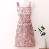 新款棉布围裙女家用厨房防污围裙韩版时尚可爱棉麻混纺上班工作服 蕾丝花边 豆沙红