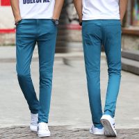 新款春夏季薄款休闲裤男格子潮流百搭韩版修身黑色直筒宽松长裤男 湖蓝919送袜子(1条裤子) 28码[2尺1]90-100