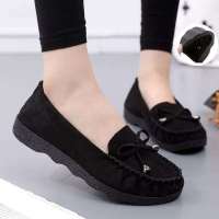 老北京布鞋女鞋豆豆鞋平底蝴蝶结单鞋百搭网鞋黑色休闲鞋工作女鞋 黑色 36