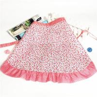 韩式半截围腰薄款透气碎花厨房女半身围裙时尚家用短款花边工作服 红色