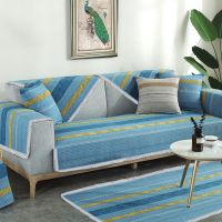 沙发垫四季通用棉麻布艺沙发坐垫现代简约中式亚麻老粗布沙发巾套 图腾-蓝色 50*70cm