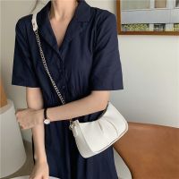 韩版小众设计腋下褶皱云朵包包2021夏季新款亚克力链条单肩斜挎包 奶白色单独一根斜挎带无包