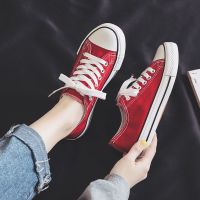 帆布鞋女鞋2021年百搭学生小白板鞋夏季新款休闲韩版透气黑色布鞋 特价红 35