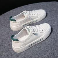 小白鞋女鞋2021年新款百搭春季春款单鞋休闲板鞋爆款鞋子夏季薄款 绿色皮面 35