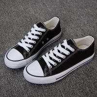 帆布鞋女鞋学生鞋韩版低帮平底休闲鞋子黑白色女生经典布鞋春夏款 低帮黑色 35