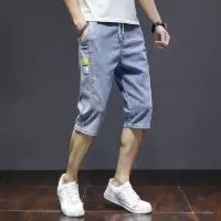 七分裤男夏季薄款牛仔短裤宽松大码休闲马裤2021年新款潮牌7分裤 七分裤551浅蓝[单件] S 建议[80-95斤]