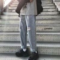 卡通涂鸦牛仔裤男春夏嘻哈百搭潮宽松长裤阔腿裤子男韩版ins学生 [冲量特价]印花破洞 S 建议[70-90斤]