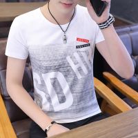 夏季新款男士短袖t恤男韩版青少年学生半袖体恤潮流男装印花衣服 (短袖]SD-白色 M[75-90斤]