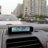 太阳能车载时钟表汽车温度计夜光自动开 智能电子表led时间日历表 太阳能白屏版(不带时间记忆)