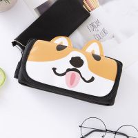 创意密码锁男女学生笔袋卡通创意蠢萌柴犬多功能大容量拉链铅笔袋 黄色