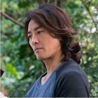 郑伊健同款假发中分刘海长直发时尚帅气男士表演非主流整顶假头发 黑色中分卷发