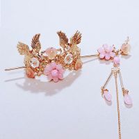 儿童汉服小发冠古风流苏步摇公主头饰发簪子女童古装发簪演出配饰 主图粉珠发冠+发簪