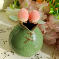 明制汉服配饰发夹古风发簪套装桃子百搭簪子Lolita排簪儿童头饰品 单桃单叶 对小U钗