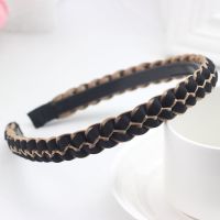 日韩麻花发箍防滑辫子头箍带齿百搭双色交叉发卡子简约窄边细压发 黑加米色边