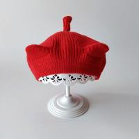 3款宝宝秋冬季假发毛线婴儿童小女孩刘海保暖帽子可爱猫耳朵1-2岁 红色猫耳朵平板帽子 约2-6岁大概适合头围47-52c