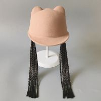 儿童帽子假发帽礼帽盆帽女童春秋冬小孩帽女宝宝棒球帽女孩假发帽 驼色光帽 帽围52cm(参考年龄2-5岁)