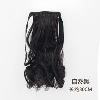 儿童假发卷发长发马尾 绑带式宝宝假发卷发马尾儿童假发马尾 卷发 自然黑 短款