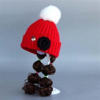 6-12个月婴幼儿假发帽子女童春天毛线帽韩版宝宝秋冬季0-1-2-3岁 红色毛线帽子黑山茶花 1-3岁