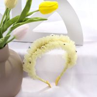 夏季新款韩版品质发箍蕾丝网纱小梅花立体绣宽边头箍头饰布艺发卡 黄色 网纱褶皱公主发箍