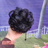 高档真发假发盘头花苞丸子头卷发包复古头花拉花花苞新娘发圈盘头 自然黑 高温哑光丝