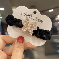 绒布发圈头饰韩版水钻头花妈妈皮筋女生丸子头发绳高弹成人发饰品 蝴蝶款(1个装)