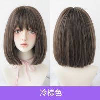 七街皇后假发套女全头逼真刘海马尾真发片头顶补发顶帽子长短卷发 冷棕色+头套