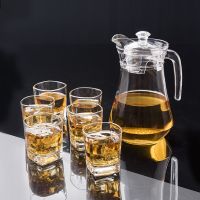 玻璃杯套装家用6只装客厅耐热泡茶水杯果汁杯带把杯冷水壶带托盘 6只矮四方杯+1.3L鸭嘴壶