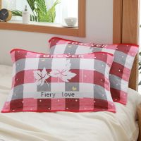 南方生活棉纱成人枕巾一对高档家用学生四季成人欧式情侣枕巾盖巾 [四层加丝]格子枫叶红色 52*80cm[一对]