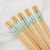 高档天然楠竹 五色竹筷子 家用成人环保防霉5-10双装防滑竹木筷子 热转印(青花瓷翡翠绿)长24cm 家用简装5双
