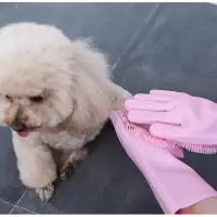 宠物狗狗猫咪洗澡手套神器泰迪金毛搓澡按摩刷子防抓咬清洁工具 可爱粉