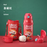 物生物316不锈钢儿童保温杯防摔幼儿园 便携水杯创意可爱卡通水壶 316不锈钢圣诞红+杯套+双盖