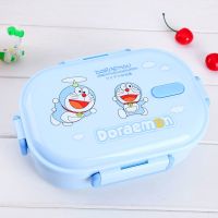 304不锈钢保温饭盒分隔带汤碗便当盒卡通可爱儿童学生上班族餐盒 蓝叮当 小两格 700毫升 内胆固定