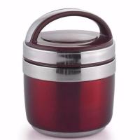 201不锈钢玲珑饭盒提锅学生 成人上班族便当饭盒大容量保温桶提锅 1.3升酒红色