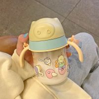 儿童吸管杯喝奶学饮杯婴儿水杯带手柄防漏防呛幼儿园宝宝喝水杯子 童趣黄(280ml) 单杯+背带