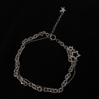 绝世名伶~不掉色闪耀五角星星音符钻组合项链嘻哈叠戴街头颈链酷 Q4-2镶钻银色五角星双层链条