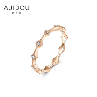 阿吉豆时尚几何菱形戒指闪耀锆石简约百搭指环潮流优雅气质配饰 金色