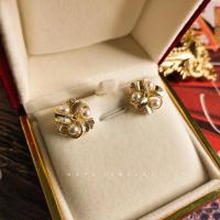 MAPG 日本复古缎带珍珠宝石耳钉大牌中古风优雅ins风镶嵌闪耀耳环 镀真金一对