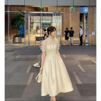 罗小姐推荐群星闪耀时中式复古高腰连衣裙显瘦收腰夏季中长款裙子 香槟色 S