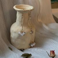 blingbling 优雅ins韩风chic不对称s形闪耀水晶珍珠穗耳环/耳夹 不对称水晶穗(普通耳钩)