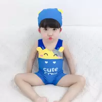 2-5岁儿童泳衣男童平角泳裤连体小童宝宝泳装婴幼儿小孩游泳衣 蓝奶牛 3T(22斤-26斤)
