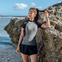 361度游泳衣女保守遮肚显瘦分体平角2020新款学生短袖泳装两件套 黑灰色 M(建议身高155-160cm,体重40-4