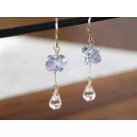 葵子手作 天然石の绣球花 闪耀白水晶水滴海蓝宝14k包金耳环耳夹 14k包金耳环一对价