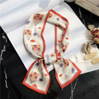 ins 平角飘带韩国花朵丝巾女窄长条多功能百搭装饰绑包丝带小领巾 花花 01