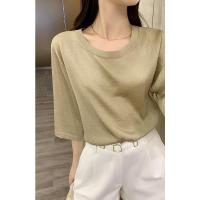 妞子与墩子 闪耀动人~ 夏日体感凉爽 极简主义圆领宽松中袖套衫 流光金 36-S