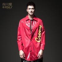 PINLI品立夜闪耀2019春季新款男装中长款印花风衣外套 红色 L175