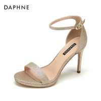 Daphne/达芙妮时尚潮流简约闪耀一字带高跟凉鞋 120金色 38