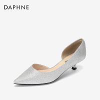 Daphne/达芙妮春新款时尚性感猫跟闪耀格利特女鞋尖头亮片女单鞋 银色180 35