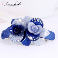 发夹女头饰韩国水钻发饰弹簧夹顶夹头花百搭发卡大号盘头发马尾夹 发夹优雅蓝