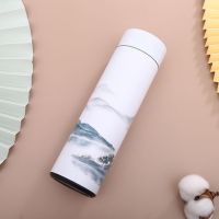 国潮智能温显保温杯创意中国风潮流水杯文艺304不锈钢茶水杯 诗意山水-普通款 单杯送杯漏