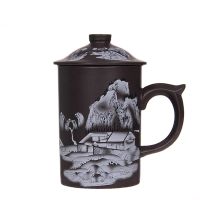 宜兴原矿手工紫砂壶泡茶杯子养生茶道杯茶具 300ml-山水杯无内胆